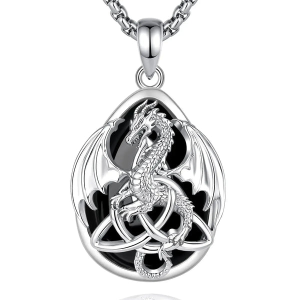 Obsidian Dragon Witch Knot Necklace Celtic Amulet Pendant for Women