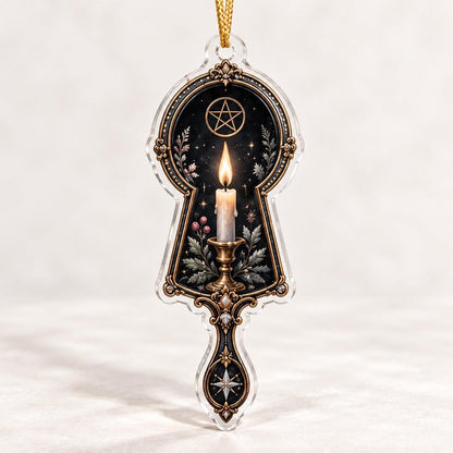 Obsidian Mirror Gothic Acrylic Ornament Set – Witchy Yule Tree Decor – Keyhole Candle Mirror ornament