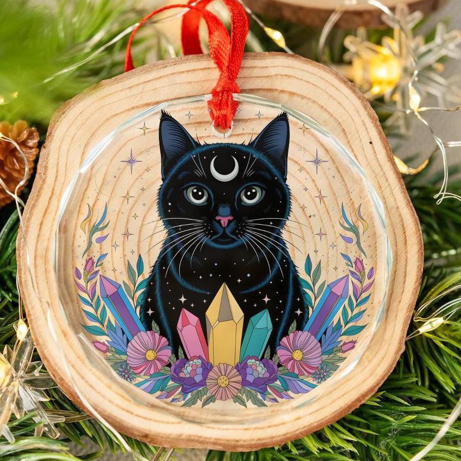 Occult Black Cat Glass Ornament Witchy Christmas Tree Ornament-MoonChildWorld