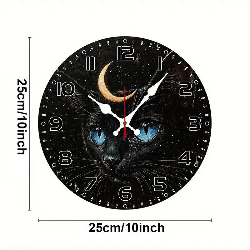 Occult Black Cat & Moon Wooden Wall Clock Witchy Wall Decor-MoonChildWorld