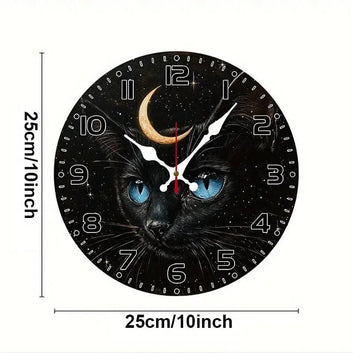 Occult Black Cat & Moon Wooden Wall Clock Witchy Wall Decor-MoonChildWorld