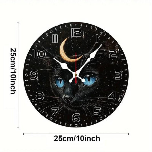 Occult Black Cat & Moon Wooden Wall Clock Witchy Wall Decor-MoonChildWorld