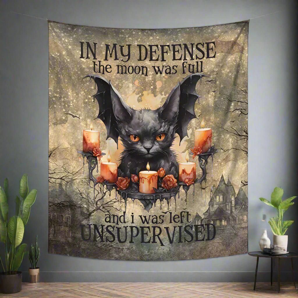 Occult Black Cat Tapestry Gothic Wall Hanging for Halloween-MoonChildWorld