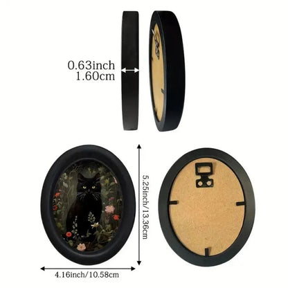 Occult Black Cat Wooden Oval Frame - Gothic Oval Wall Art - Witchy Wall Decoration-MoonChildWorld