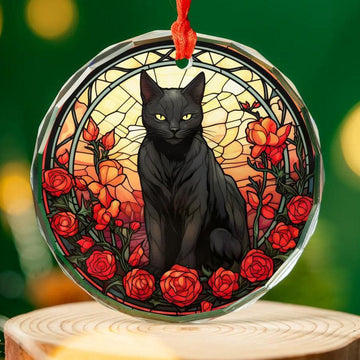 Occult Cat Glass Ornament Black Cat Gothic Christmas Tree Ornament-MoonChildWorld