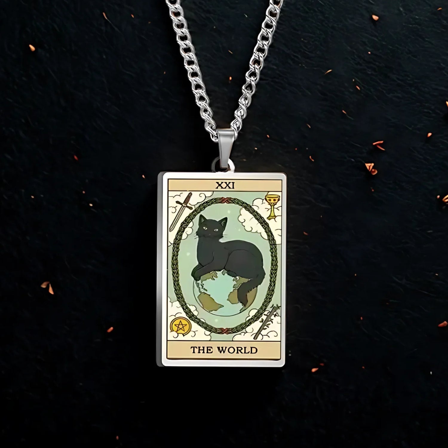 Occult Cat Tarot Card Wiccan Necklaces Cats Rules The Earth Magic Tarot Card Witch Jewelry-MoonChildWorld