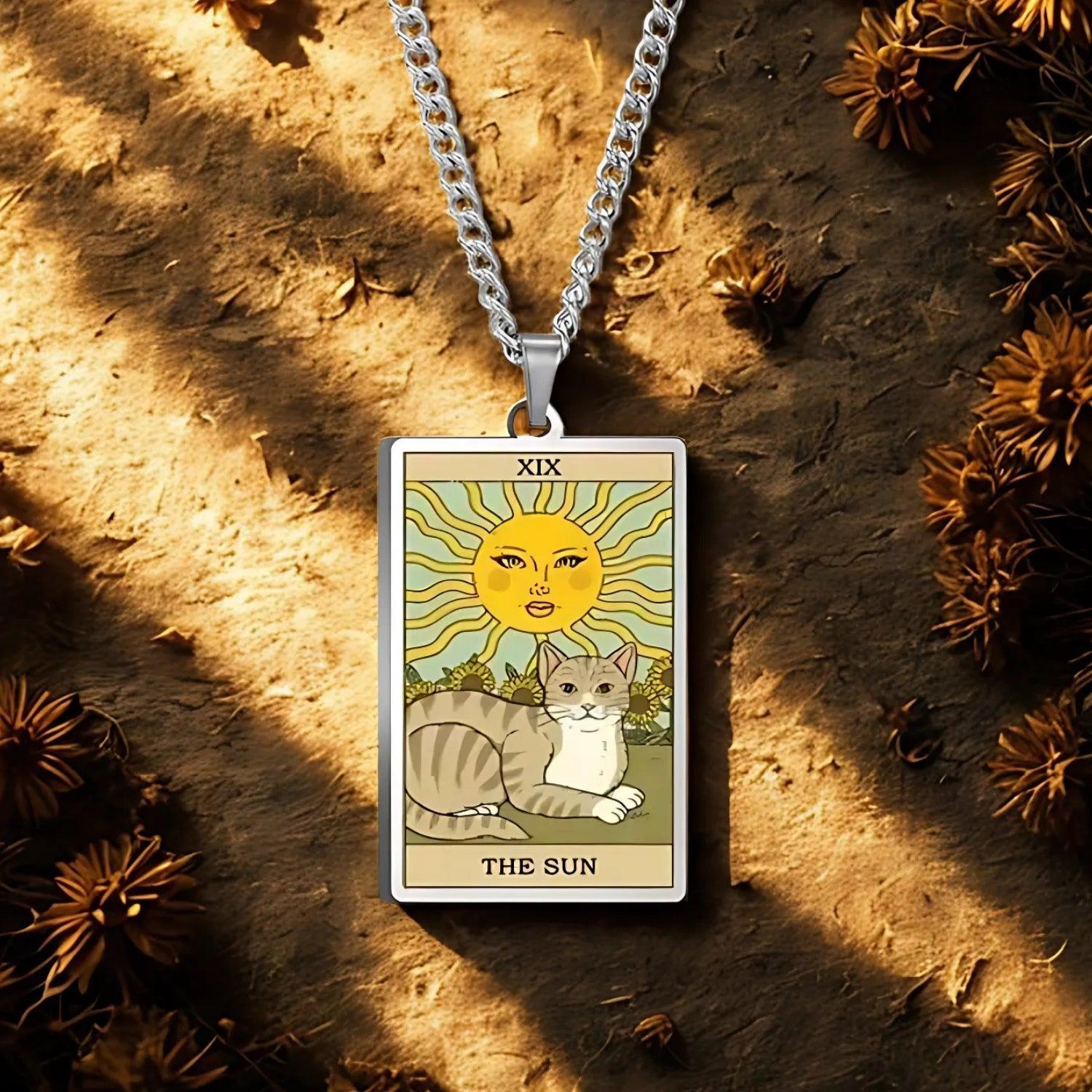 Occult Cat Tarot Card Wiccan Necklaces Cats Rules The Earth Magic Tarot Card Witch Jewelry-MoonChildWorld