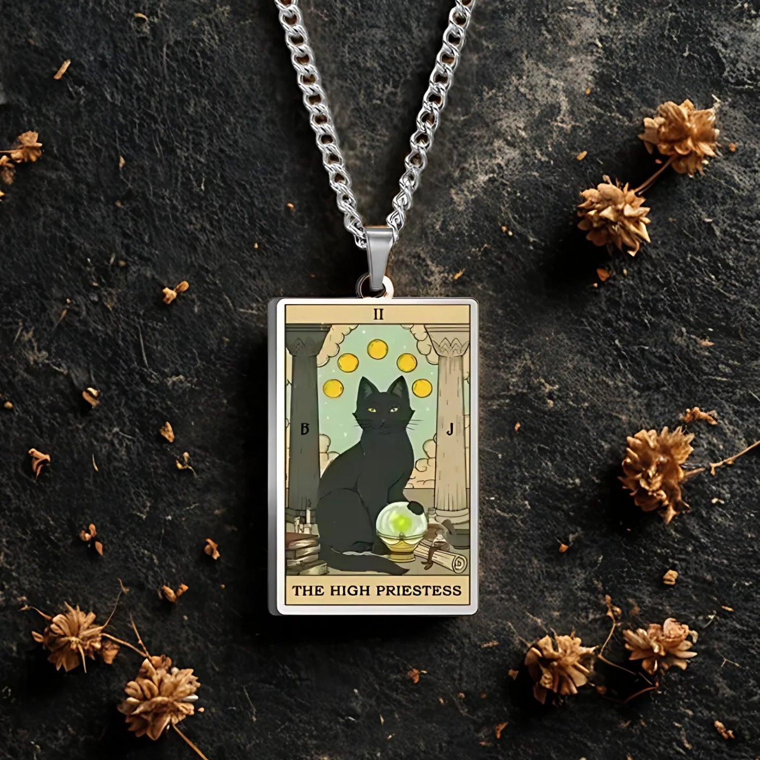 Occult Cat Tarot Card Wiccan Necklaces Cats Rules The Earth Magic Tarot Card Witch Jewelry-MoonChildWorld
