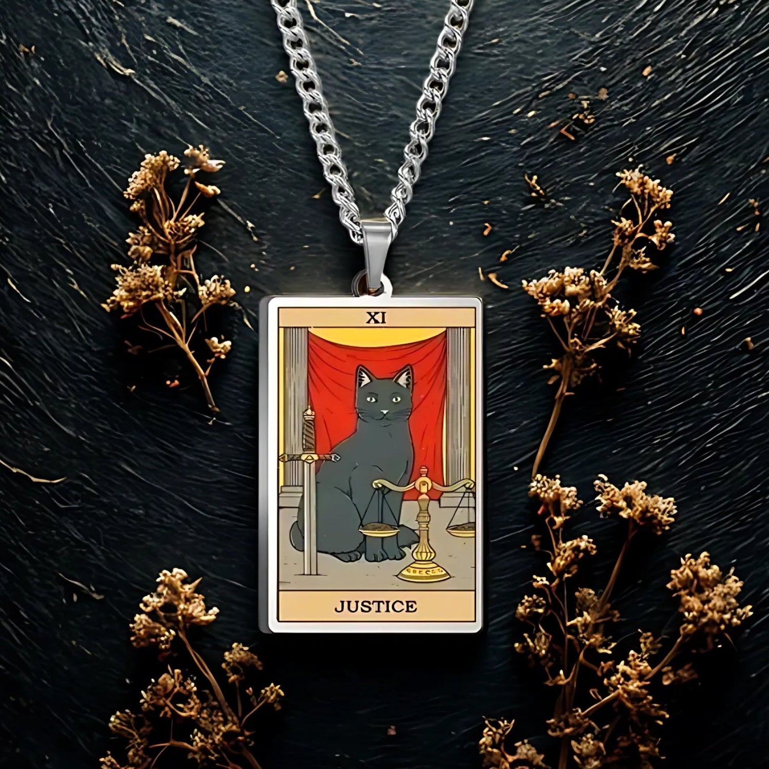 Occult Cat Tarot Card Wiccan Necklaces Cats Rules The Earth Magic Tarot Card Witch Jewelry-MoonChildWorld