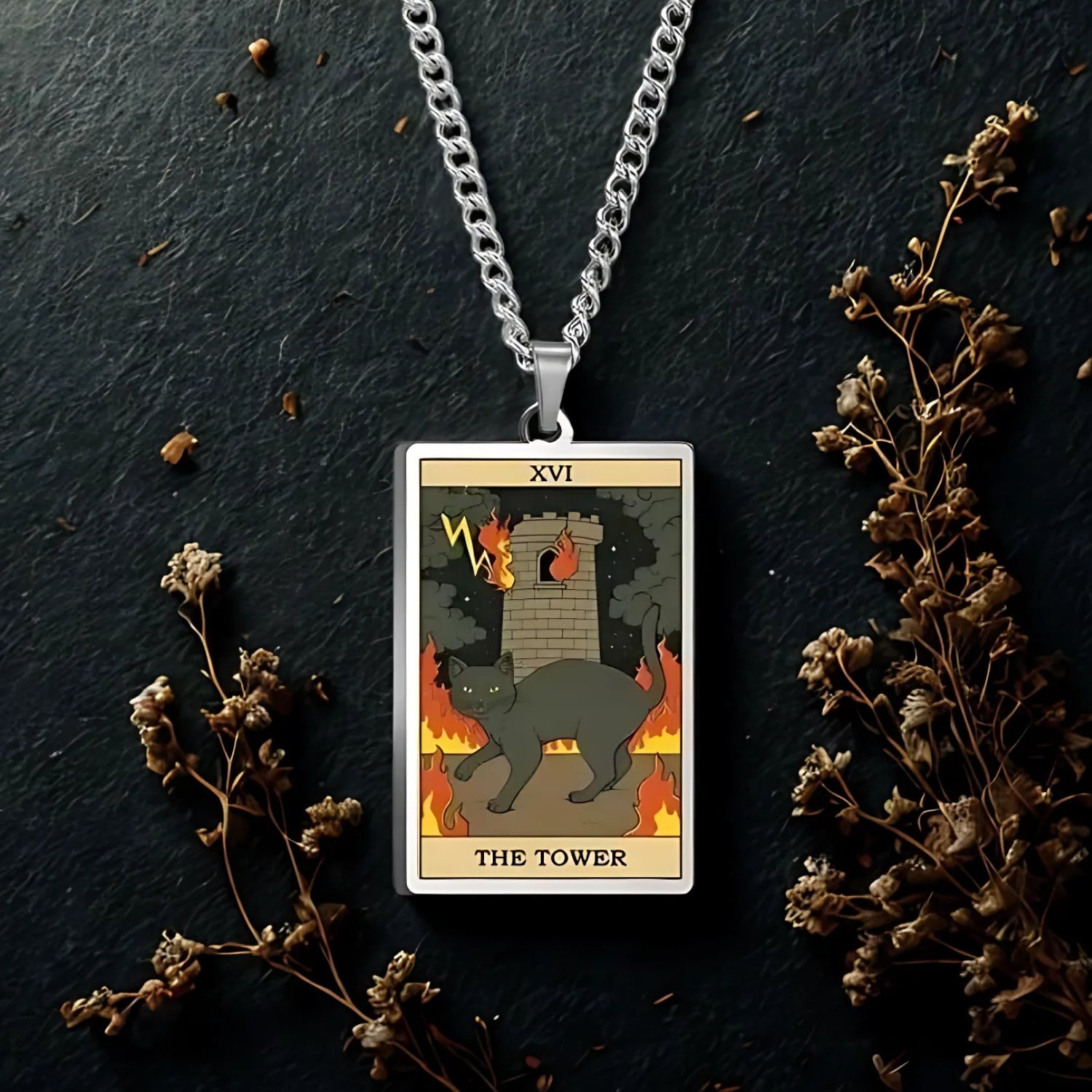 Occult Cat Tarot Card Wiccan Necklaces Cats Rules The Earth Magic Tarot Card Witch Jewelry-MoonChildWorld