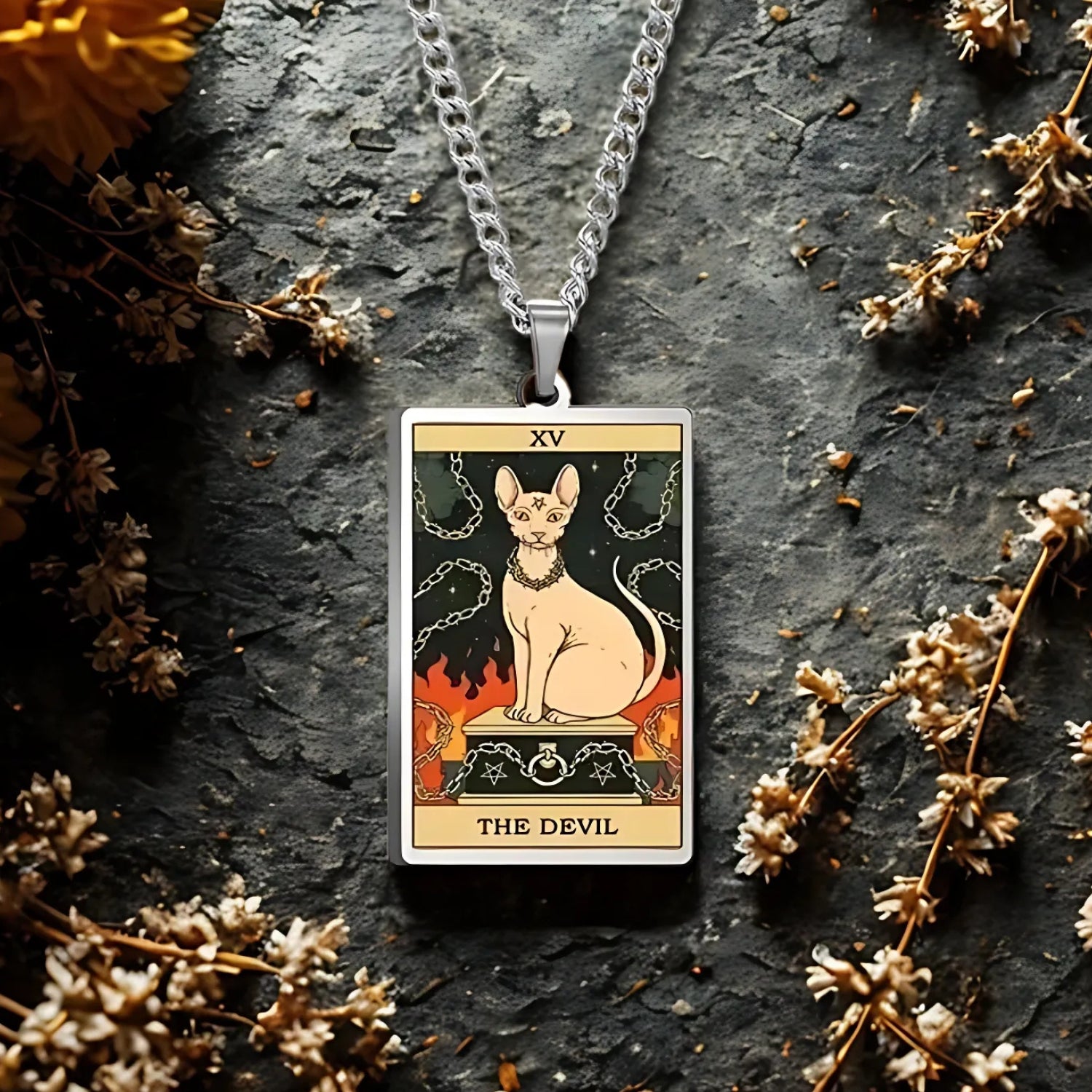 Occult Cat Tarot Card Wiccan Necklaces Cats Rules The Earth Magic Tarot Card Witch Jewelry-MoonChildWorld