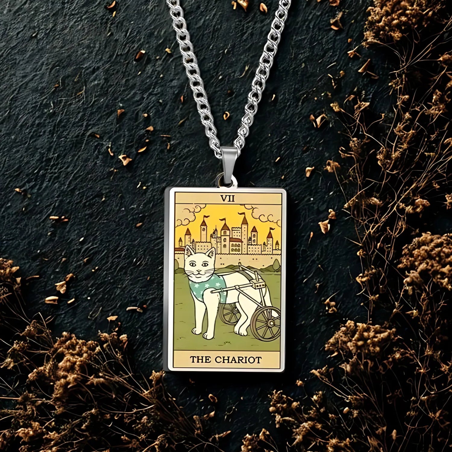 Occult Cat Tarot Card Wiccan Necklaces Cats Rules The Earth Magic Tarot Card Witch Jewelry-MoonChildWorld
