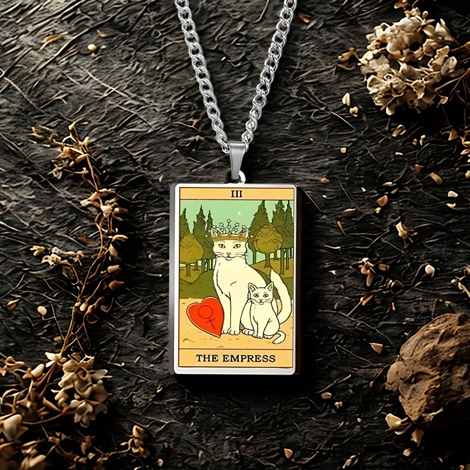 Occult Cat Tarot Card Wiccan Necklaces Cats Rules The Earth Magic Tarot Card Witch Jewelry-MoonChildWorld