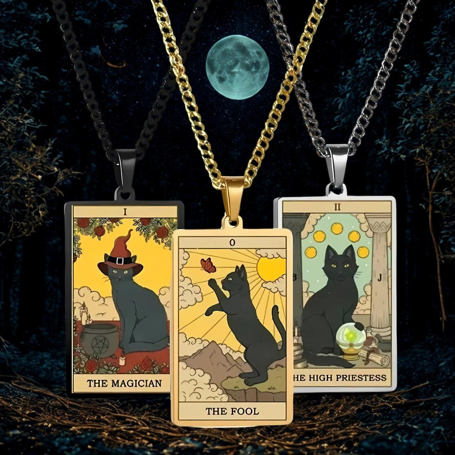 Occult Cat Tarot Card Wiccan Necklaces Cats Rules The Earth Magic Tarot Card Witch Jewelry-MoonChildWorld