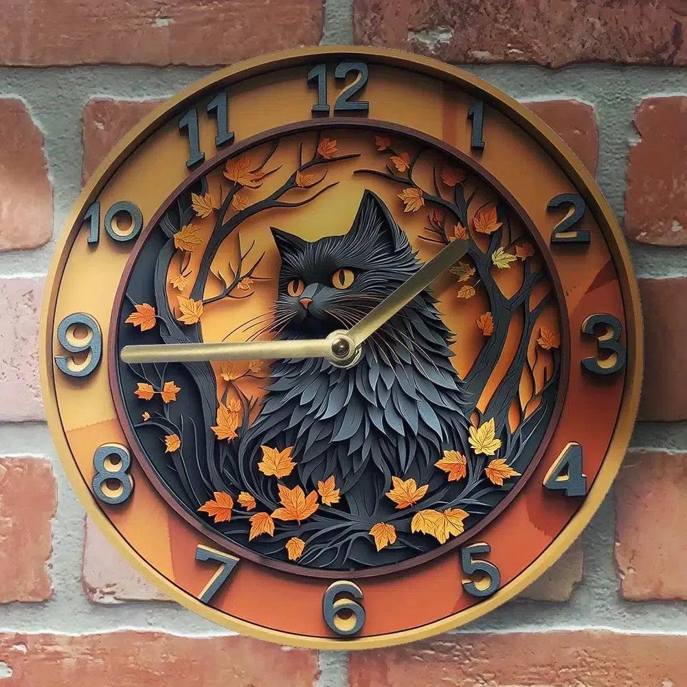 Occult Cat Wall Clock Black Cat Clock for Halloween Decor-MoonChildWorld