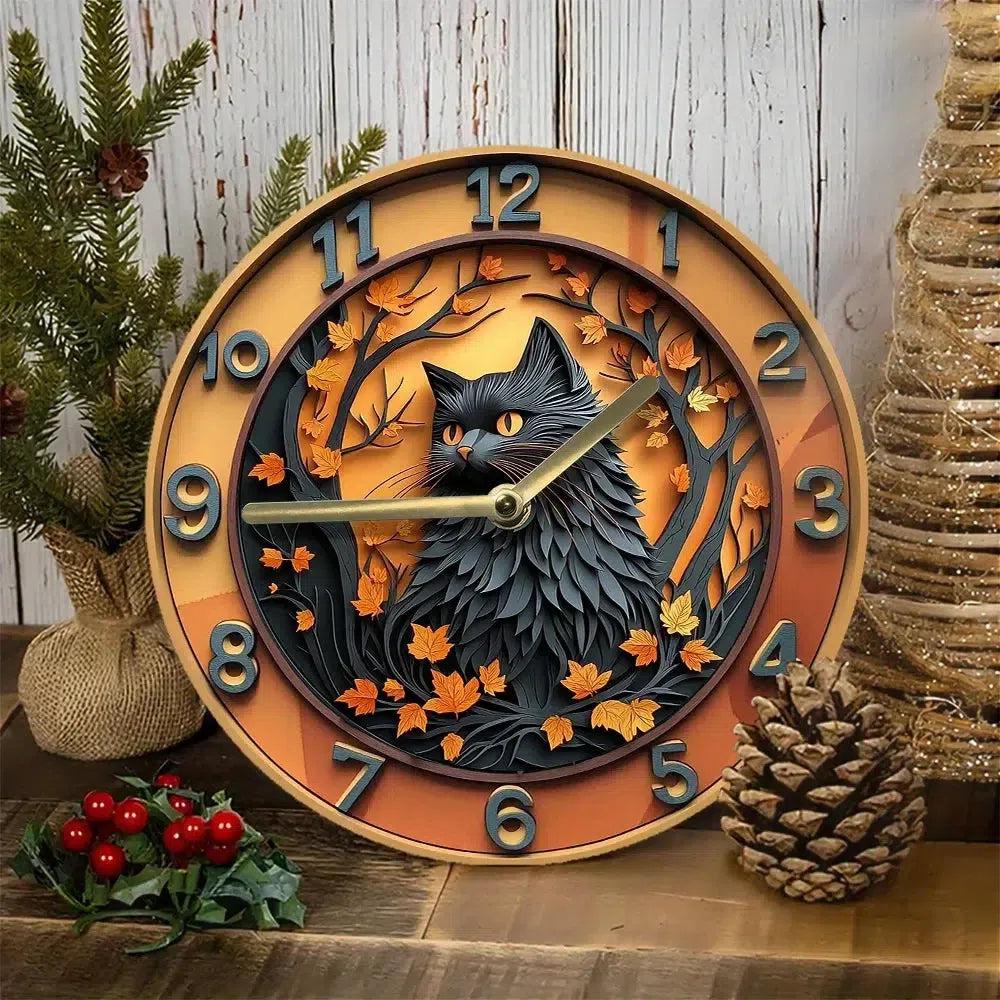 Occult Cat Wall Clock Black Cat Clock for Halloween Decor-MoonChildWorld
