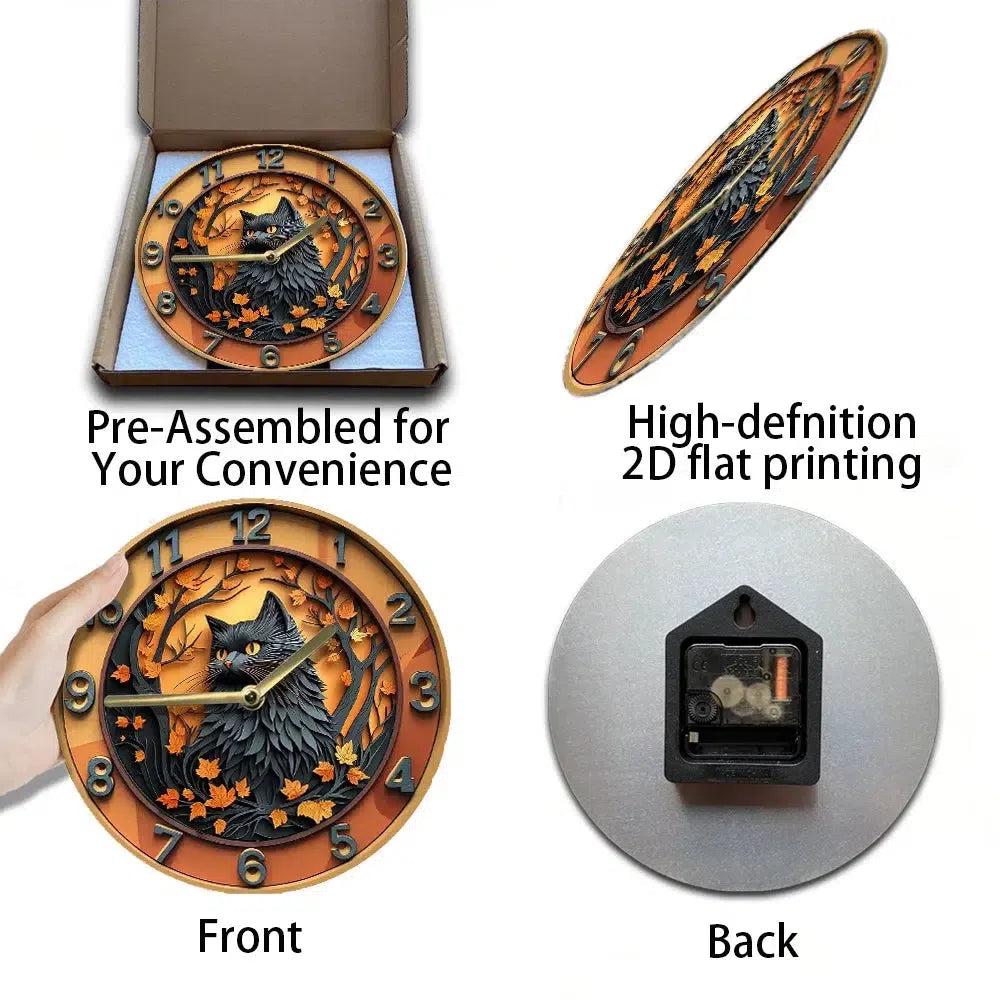 Occult Cat Wall Clock Black Cat Clock for Halloween Decor-MoonChildWorld