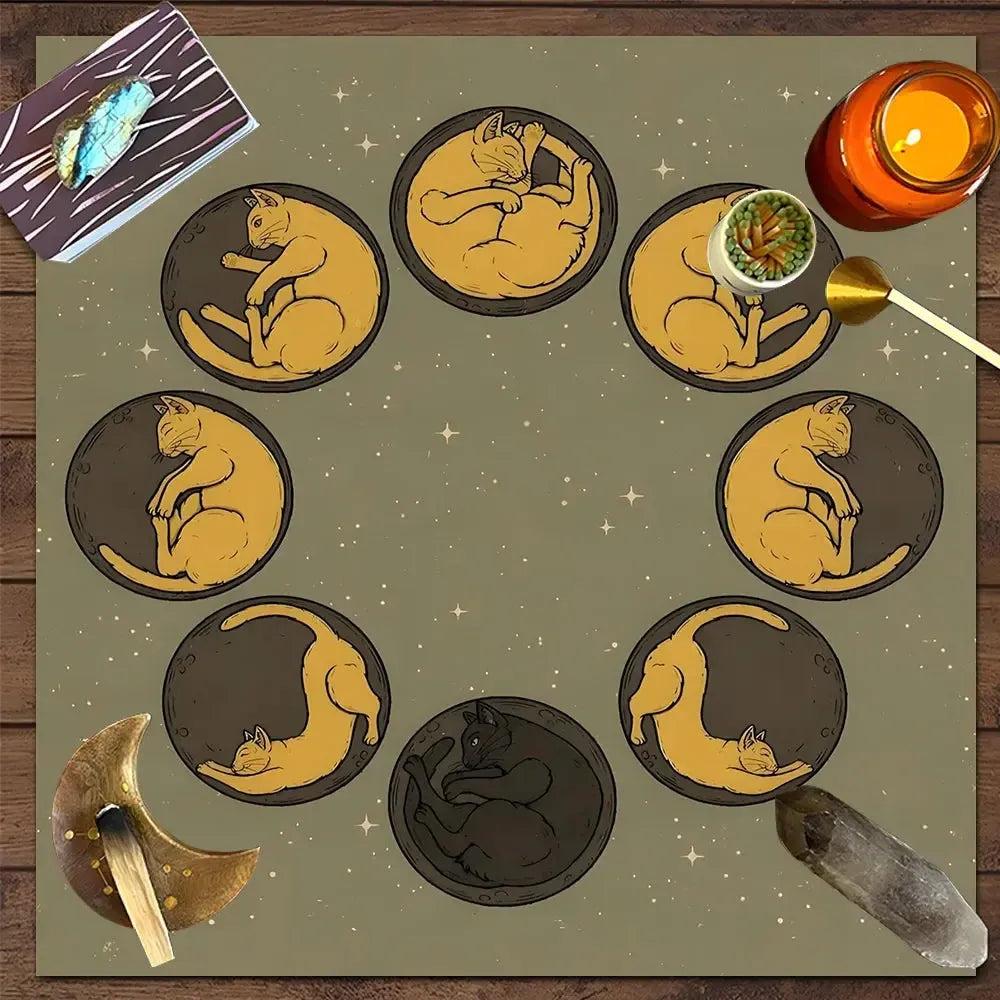 Occult Cat Wicca Altar Cloth Witchy Tarot Tablecloth for Reading Divination Witch Home Decor-MoonChildWorld