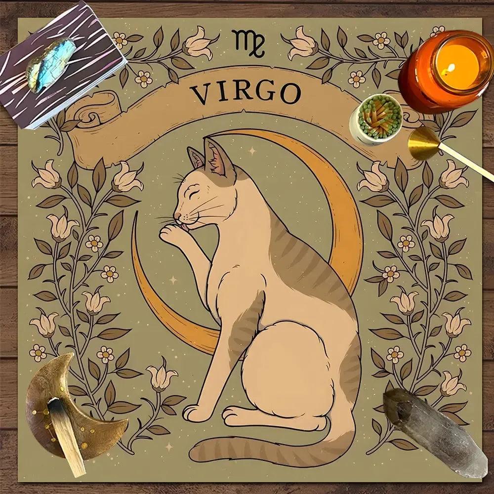 Occult Cat Wicca Altar Cloth Witchy Tarot Tablecloth for Reading Divination Witch Home Decor-MoonChildWorld