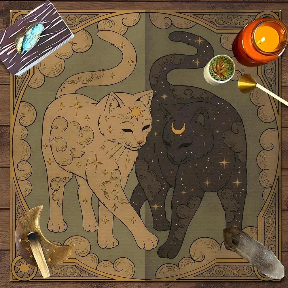 Occult Cat Wicca Altar Cloth Witchy Tarot Tablecloth for Reading Divination Witch Home Decor-MoonChildWorld