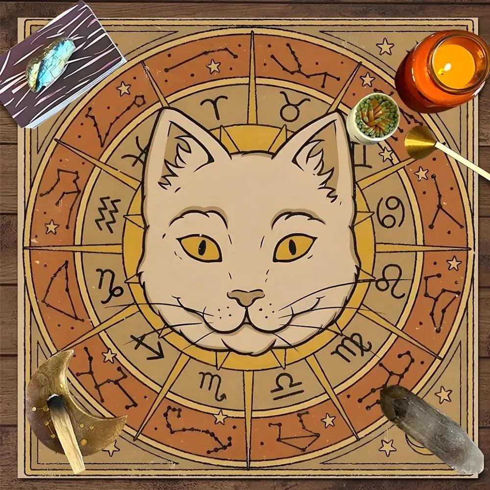 Occult Cat Wicca Altar Cloth Witchy Tarot Tablecloth for Reading Divination Witch Home Decor-MoonChildWorld