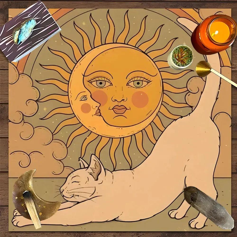 Occult Cat Wicca Altar Cloth Witchy Tarot Tablecloth for Reading Divination Witch Home Decor-MoonChildWorld