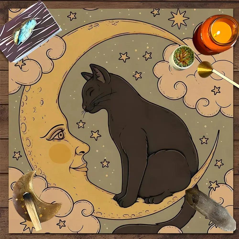 Occult Cat Wicca Altar Cloth Witchy Tarot Tablecloth for Reading Divination Witch Home Decor-MoonChildWorld