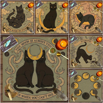 Occult Cat Wicca Altar Cloth Witchy Tarot Tablecloth for Reading Divination Witch Home Decor-MoonChildWorld