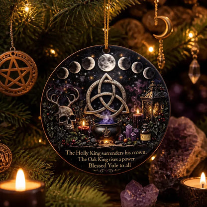 Occult Symbols Gothic Yule Ceramic Ornament with Triquetra, Moon Phase – Witchy Christmas Ornament_mockup_1.webp