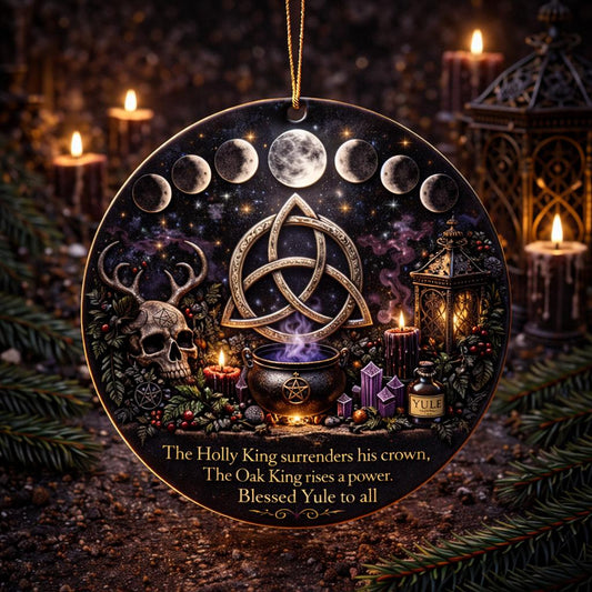 Occult Symbols Gothic Yule Ceramic Ornament with Triquetra, Moon Phase – Witchy Christmas Ornament-MoonChildWorld