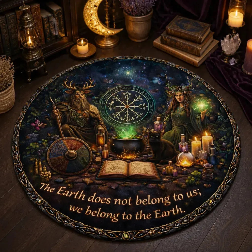 Odin Viking Runes and Pagan Goddess Round Rug Witchy Carpet Wiccan Home Decor_mockup_3.webp