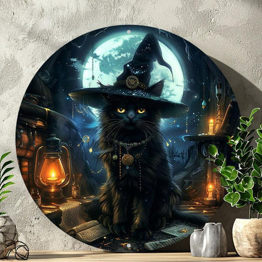Classic Witchy Black Cat Wall Sign Halloween Decoration-MoonChildWorld