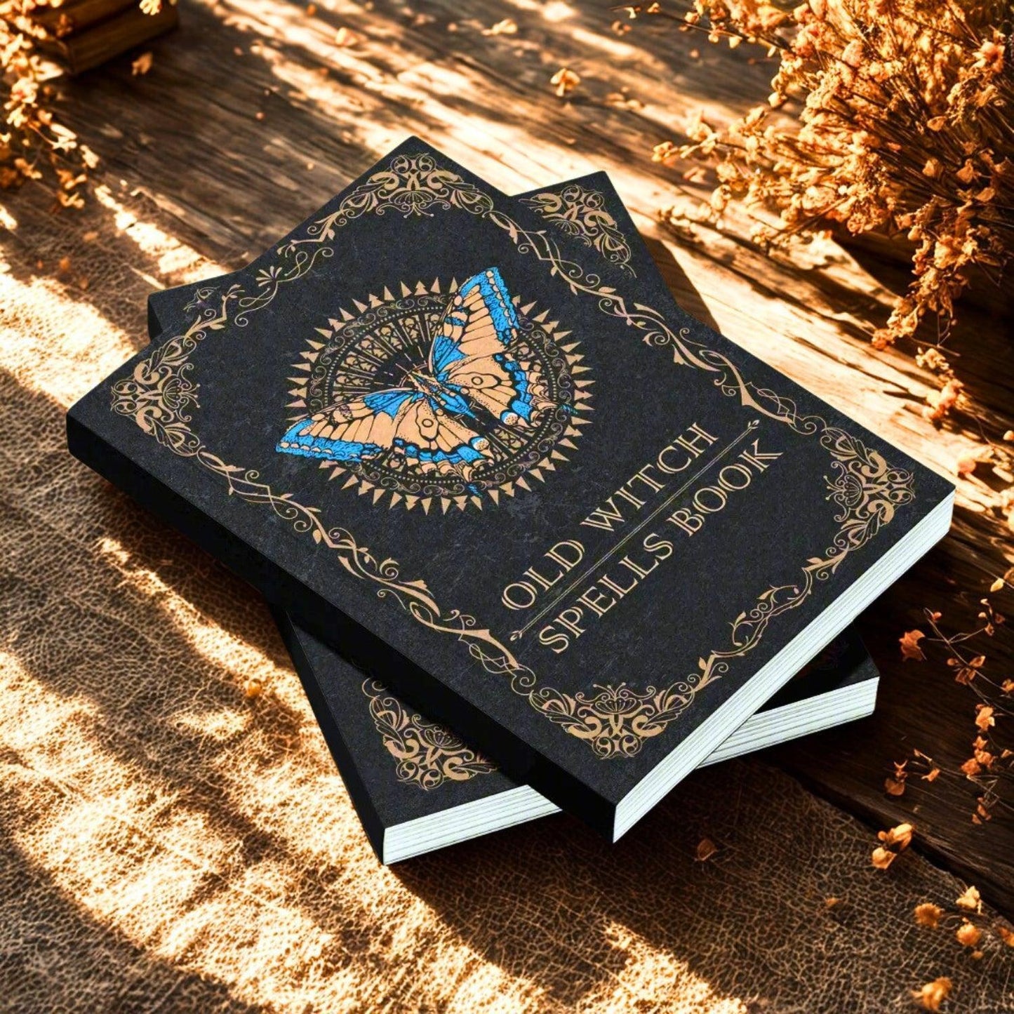 Old Witch Spells Book Enchanting Grimoire with Mystical Butterfly Cover Art-MoonChildWorld