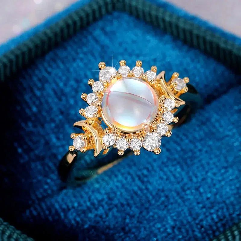 Opal Triple Moon Ring Wicca Jewelry-MoonChildWorld