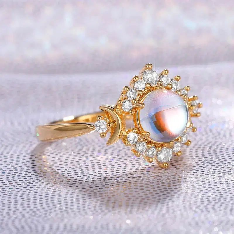 Opal Triple Moon Ring Wicca Jewelry-MoonChildWorld