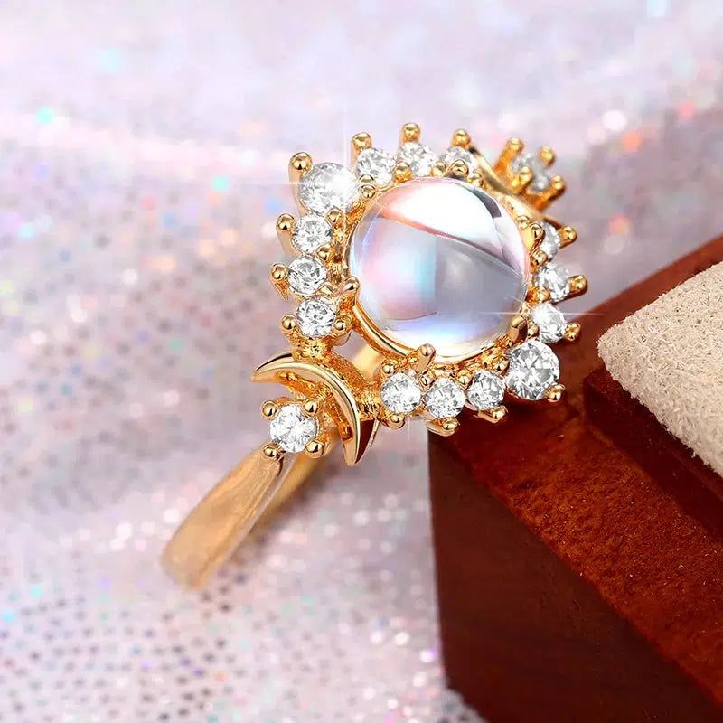 Opal Triple Moon Ring Wicca Jewelry-MoonChildWorld