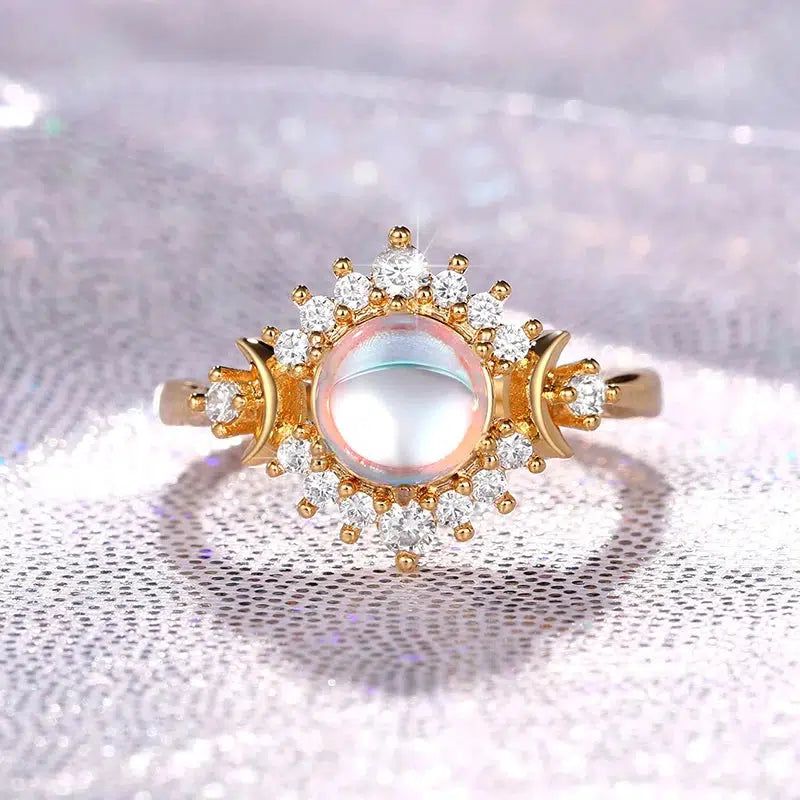 Opal Triple Moon Ring Wicca Jewelry-MoonChildWorld