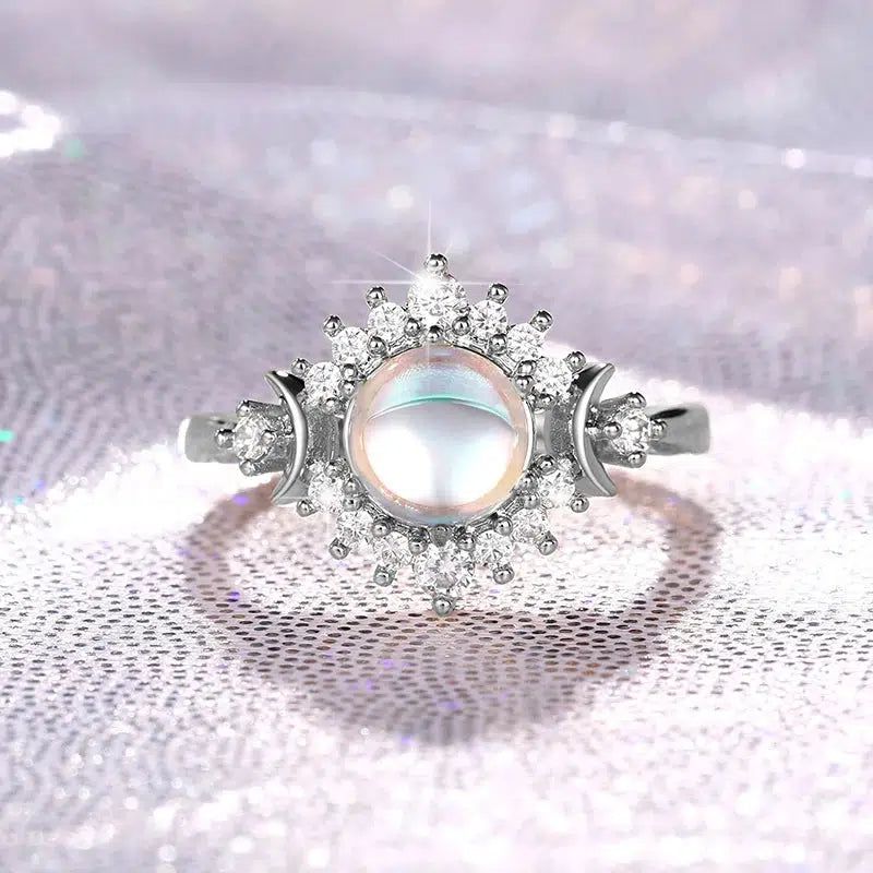 Opal Triple Moon Ring Wicca Jewelry-MoonChildWorld