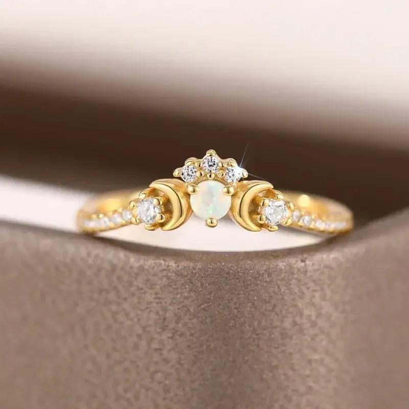 Opal Triple Moon Ring Wicca Pagan Jewelry-MoonChildWorld