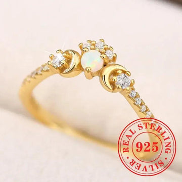 Opal Triple Moon Ring Wicca Pagan Jewelry-MoonChildWorld