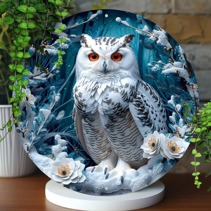Winter Owl Wall Art Owl Metal Sign Pagan Yule Decor-MoonChildWorld