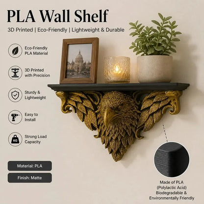 Shelf feature graphic: Ornate Eagle Head Wall Shelf, featuring a sculpted eagle head with surrounding feathers and scrolling supports.