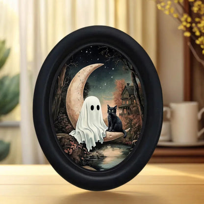 Crescent Moon Black Cat Haunted House Wall Decoration – front view