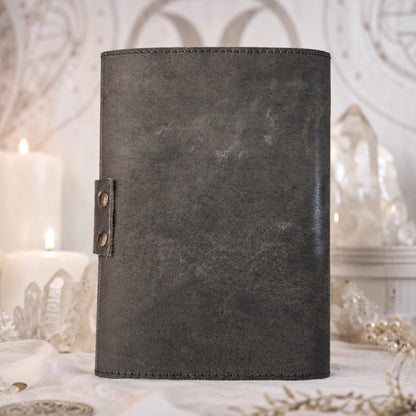 Owl Embossed Leather Journal with Brass Lock – Vintage Handmade Witch Grimoire – leather journal, close-up cover detail