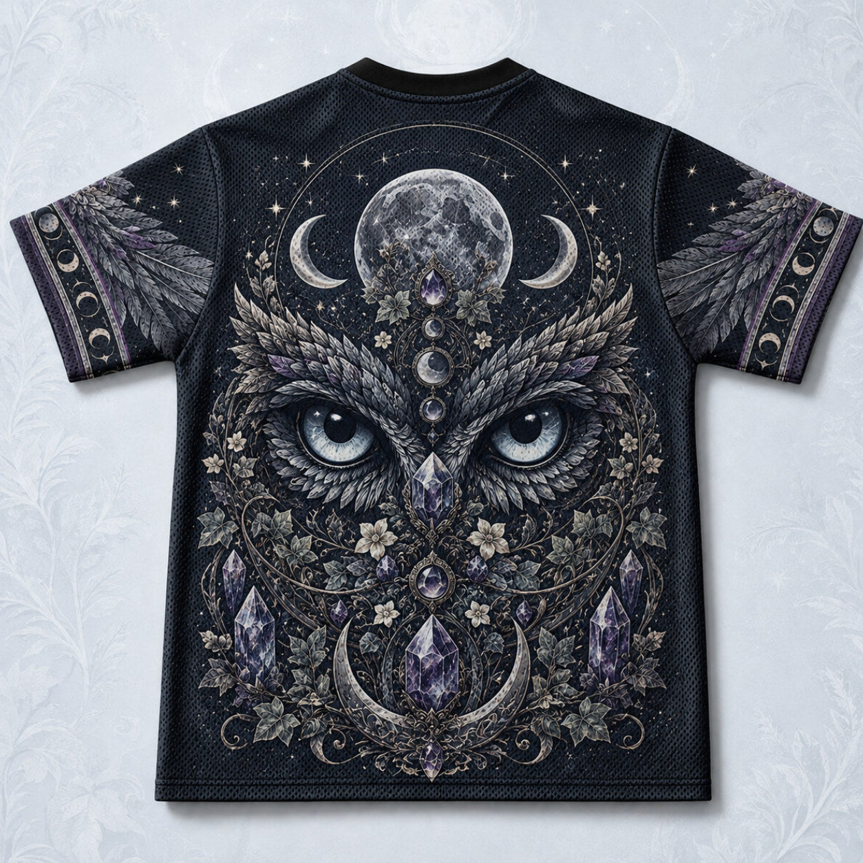 Owl On Crescent Moon T-Shirt Candle Crystal Gothic Witch Tee back view