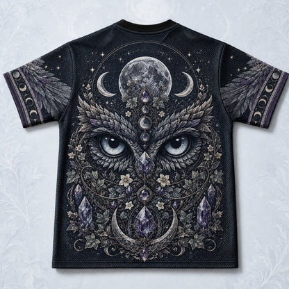Owl On Crescent Moon T-Shirt Candle Crystal Gothic Witch Tee back view