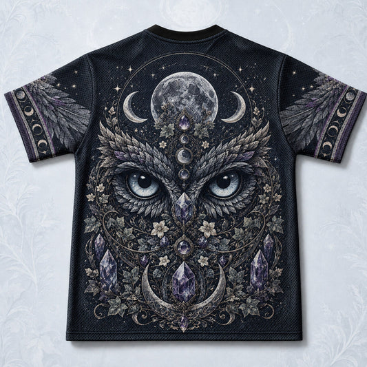 Owl On Crescent Moon T-Shirt Candle Crystal Gothic Witch Tee back view