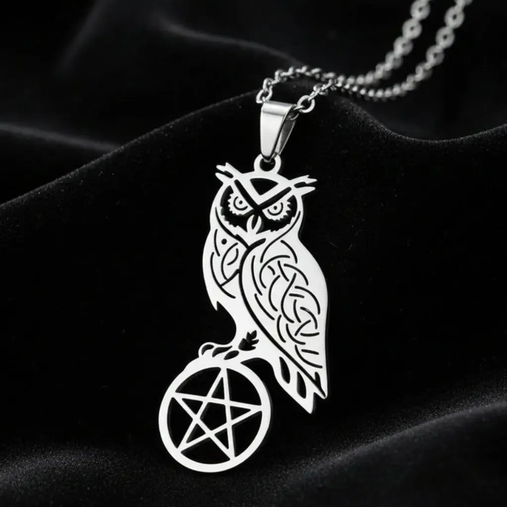 Owl Pentacle Necklace – size and scale reference