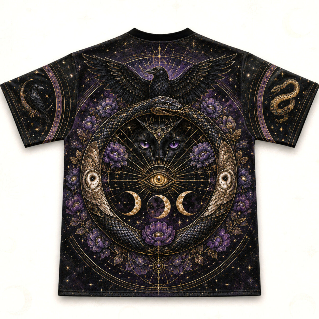 Owl Raven Black Cat Witch T-Shirt Serpent Familiar Gothic Tee back view