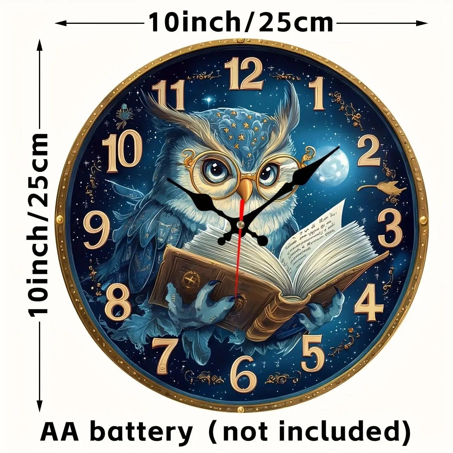 Owl Reading Book Wooden Wall Clock Witchy Wall Decor-MoonChildWorld